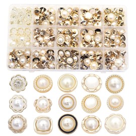 Youmeizer 150PCS(15 Stylish) Resin Button Decorated with Artificial Pearls for Crafting, Sewing Replacement, Knitting Sweaters Handmade Crafts It's stored in a Plastic Box (Gold)