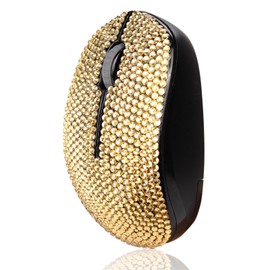 Diamond Crystal Handmade Bling Dazzling Wireless Mouse, 2.4G Noiseless Mouse with USB Receiver Portable Computer Mice for PC, Tablet, Laptop, Notebook - Gold