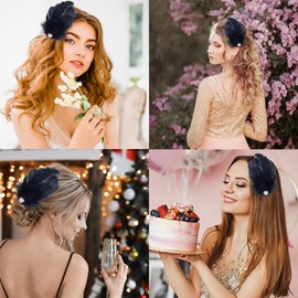 Feather Hair Clips Artificial Swan Ostrich Ballet Style Heart Rhinestone Hair Pins Women Bride Wedding Christmas Party Valentine Dancing Fashion Hair Accessories (Black)