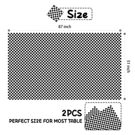 RoadSea Black White Checkered Tablecloths - Checkered Flag Racing Car Table Cover - Gingham Picnic Mat - Checkers Game Birthday Party Table Decoration Supplies Plastic Disposable Tablecloths 2PCS