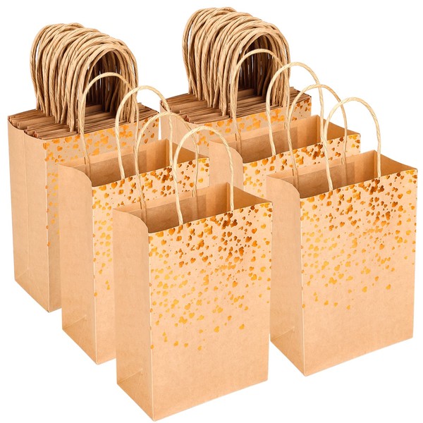 Paidiem Large Brown Kraft Paper Bags Heart Rose Party Bags Flat Bottom Gift Bags with Handles Shopping Party Favors Retail Bags Brown Paper Bags for Small Business, Retail Stores, Jewelry, Merchandise 40PCS