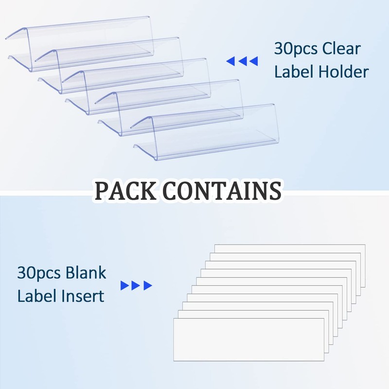 30pcs Plastic Shelf Label Holder, Clear Shelf Label Holder Wood