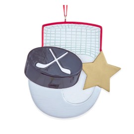 Kurt Adler A2228 Hockey Puck with Star Black and Gold Tone 3.6 Inch Resin Hanging Christmas Decoration Ornament