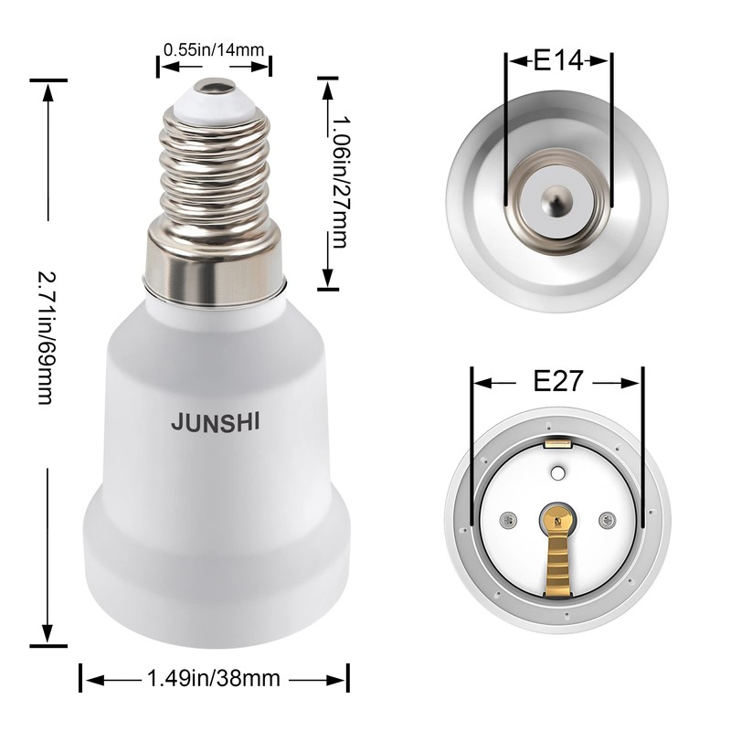 JUNSHI E14 to E27 Adapter Lamp Socket Converter,Small Screw to