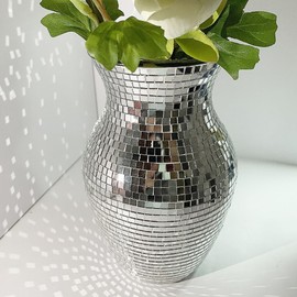 SOUJOY Disco Ball Vase, Silver Mosaic Mirror Vase for Centerpiece, Handmade Glass Bud Vase for Wedding Flower Arrangeme, Living Room, Kitchen, Home Decor