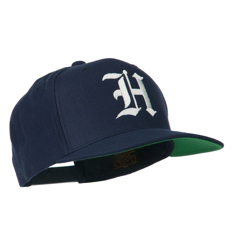 e4Hats.com Old English H Embroidered Flat Bill Cap - Navy