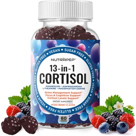 Cortisol Gummies for Women Men, 13-in-1 High Cortisol Reducer with Ashwagandha Magnesium L-theanine Rhodiola Rosea - Vegan Sugar Free, 60 Gummies