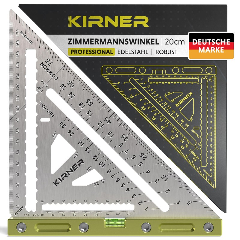 KIRNER Carpenter's Square 180 mm - Precise Stainless Steel Metal