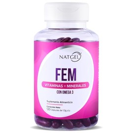 FEM MULTIVIT | NatGel Multivitaminico para Mujer con Omega 3 | Suplemento Integral para Mujeres - Apoyo Nutricional Completo | 120 Softgels