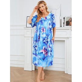 udforsk House Dress for Women Elderly Moomoo Short Sleeve Muumuu Dresses House Coats Grandma Nightgowns Muumuu Dresses for Women Plus Size Blue Tie Dye L