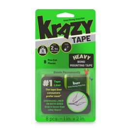 Krazy Tape Strong Bond Heavy Duty Double Sided Mounting Tape, 1"x2", Pack of 8 Pre-Cut Pieces, Grey, Easy Lift Adhesive Strips for Glass, Leather, Metal, Drywall & Wood Surfaces, Indoor, Outdoor Use