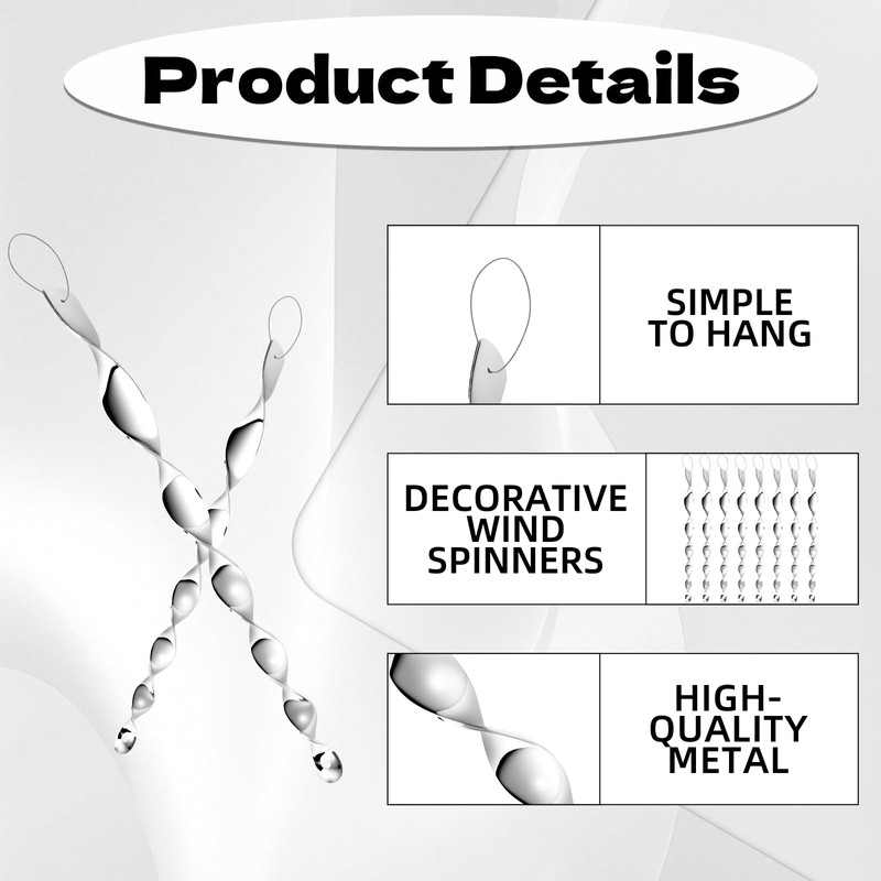 8 Pack Silver Spiral Bird Repellent Reflective Scare Rods, Hanging