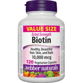 Webber Naturals Webber Naturals Biotin 10,000 mcg Extra Strength, 120 Capsules, Supports Healthy Hair, Skin & Nails, Energy Metabolism, Vegan