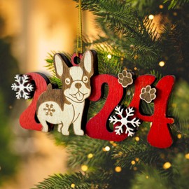 Boston Terrier Dog 2024 Christmas Ornament - Wooden Holiday Decoration for Boston Terrier Lovers - 2024 Boston Terrier Christmas Tree Ornament - Easily Add Dog Name with Marker (Marker not Included)