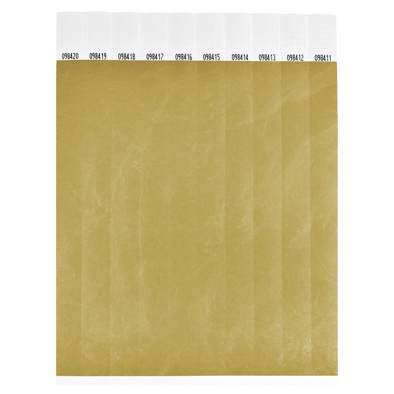 100 Gold Tyvek Wristbands 19mm with Tape Closure Waterproof ID
