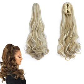 prinfantasy Hair Toppers for Women Elegance Hair Extensions Ponytail Hairpiece Clips for Hair Extensions with Clip Voluminous Wavy Hairpiece Blonde Hairpieces MW027