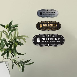 Signs ByLITA Designer No Entry Without Permission Sign (Brushed Silver) - Small 1 Pack