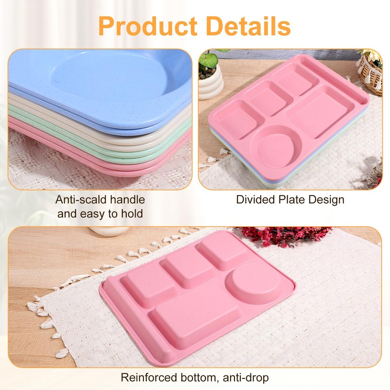 Caeuiciw 8 Pcs Divided Food Plates, 14" Wheat Straw Tray,