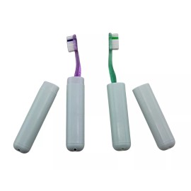 Dependable 4 Piece Travel Set  2 Toothbrush Holders a Soap Dish Body Exfoliating Sponge