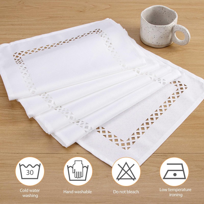 BAZIOE Modern Table Runner White Linen Table Runner Washable Openwork