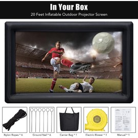 Inflatable Projector Screen, 20FT Portable Blow Up Outside Projector Screen, Front & Rear Projection, with Rope, Air Blower, Ground Nails and Carry Bag, for Theater/Football/Backyard Party