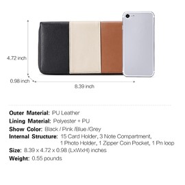 CLUCI Women Wallet Large Leather RFID Blocking Designer Zip Around Card Holder Organizer Ladies Travel Clutch Wristlet Plain Black