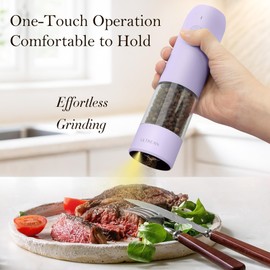 Ultrean Pepper Grinder, Rechargeable Salt and Pepper Grinder with 6 Adjustable Coarseness, LED Light, Automatic Salt and Pepper Shakers, Kitchen Gadgets, Gifts for Women, Lavender Purple