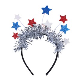 Jacnkb Glittery Red Blue White Stars Headband with Tinsel Foil Design July 4th Hairband Independence Day Celebration Hair Hoop Perfect Hair Accessories for Memorial Day, Labor Day, Veterans Day