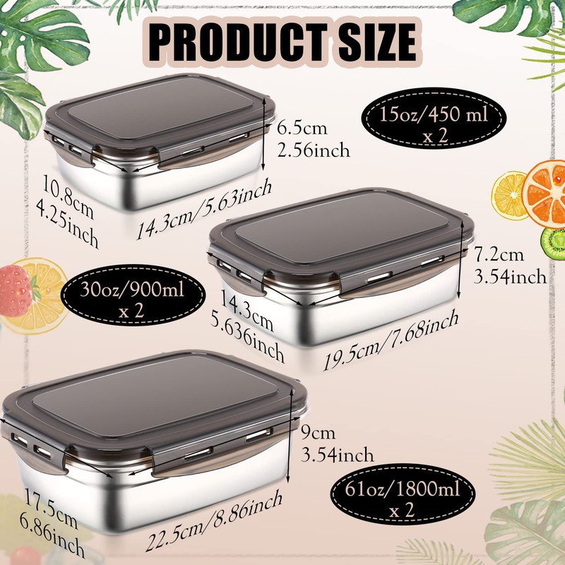 Nuanchu 6 Packs Stainless Steel Food Storage Containers Airtight Metal