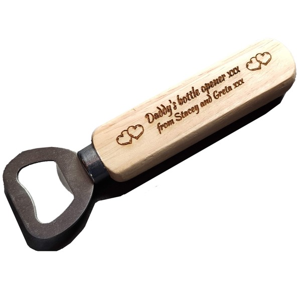 Personalised Engraved Wooden Handle Bottle Opener Great Gift Idea
