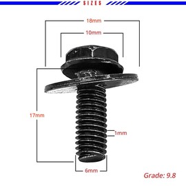 71315-122382A 30x M6 Bolts, 1.0 x 17mm Loose Washer Hex Head SEMS Body Bolts, Transmission Pan Bolts, Oil Pan Bolts with 18mm Washer, Replaces OEM 11508930, M6 Screws for Toyota, Subaru, Dodge & More