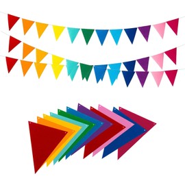 Bicuces 96 Pcs Pennant Banner Rainbow Pennant Banner Flags Garland Rainbow Party Decorations Multicolor Bunting String Triangle Flags Bulk for Carnival Birthday Party Festival Decorations