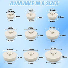9 Pcs Bath Plugs, VEGCOO Sink Plugs Rubber Bathroom Sink Plugs Kitchen Sink Plug with Hanging Ring, Drain Stoppers Sink Stoppers for Bathroom Bathtub Kitchen Sink Tubs, 9 Sizes