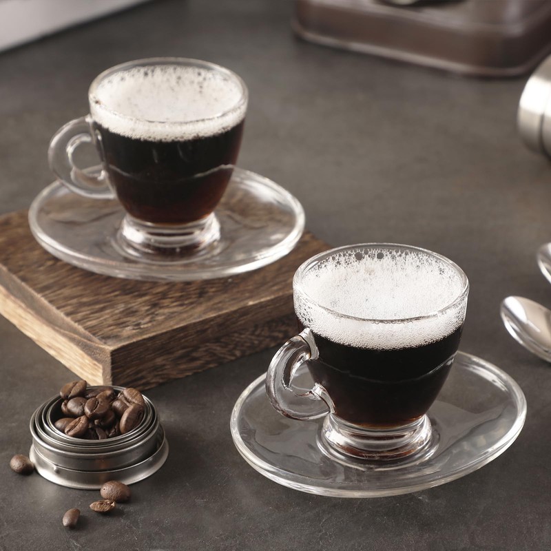 GURUDAR Espresso Cups with Saucers and Spoons Set of 6,