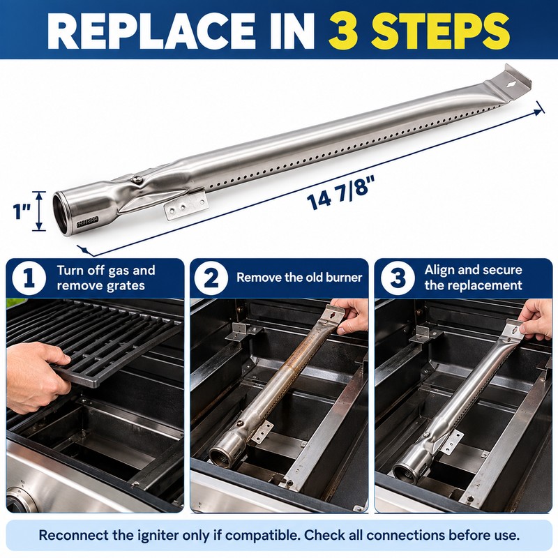 2-Pack Stainless Steel BBQ Grill Burner Tubes for Nexgrill 720-0830H