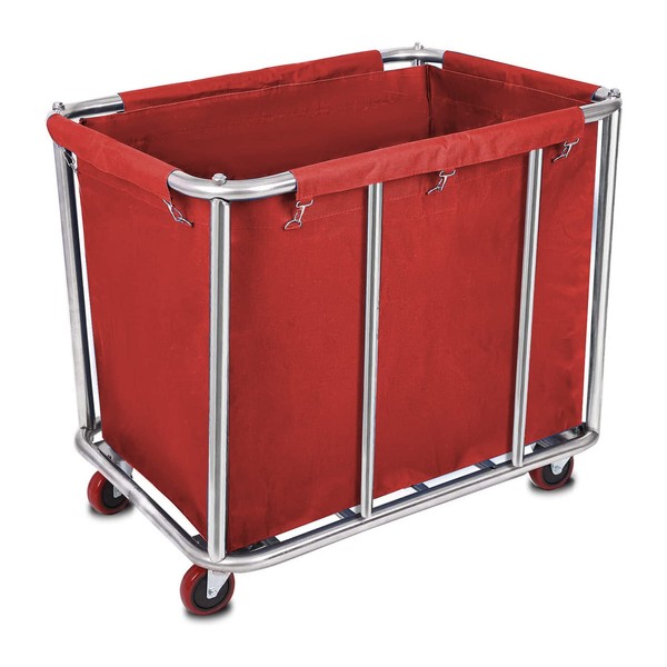 10 Bushels Laundry Cart Commercial/Home,Heavy Duty Large Stainless Steel Rolling