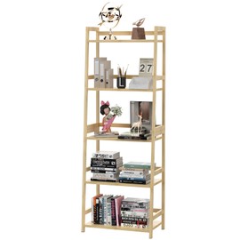 Bookshelf 5 Tiers, Bamboo Bookcase Book Shelf Storage Organizer Modern ladder Shelf Display Stand Shelving Unit Tall Book Shelf Corner Rack for Home Office,Living Room,Entry, Kitchen,Bedroom,Bathroom