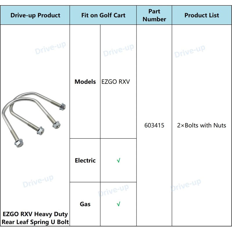 EZGO Heavy Duty Rear Leaf Spring U Bolt for RXV