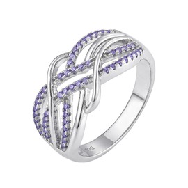 BELRYO Promise Ring for Her Celtic Knot 925 Sterling Silver Infinity Twisted Ring Cubic Zirconia Statement Anniversary Band for Women Amethyst Ring Size9