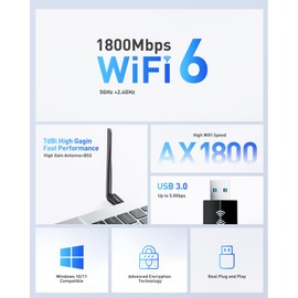 USB WiFi Adapter for Desktop PC - WiFi 6 Adapter AX1800 Dual Band 5G/2.4G for Desktop PC USB3.0 WiFi Dongle 7dBi High Gain Wi-Fi Antenna Wireless USB Network Card for Laptop Supports Win10/11