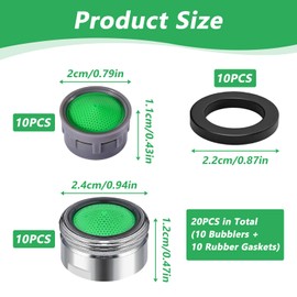 10 Pieces Aerator M24, Tap Strainer M24, Tap Filter, Aerators for Taps, Tap Bubbler, Attachment with Stainless Steel and ABS Filter Including and 10 Seals, for Bathroom, Kitchen Tap