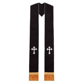 BLESSUME Clergy Mass Black Stole Cross Embroidery, Black/White, One Size