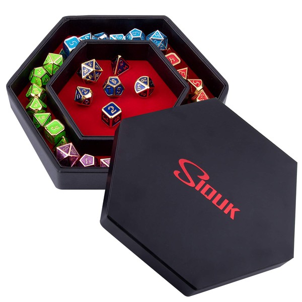 SIQUK Dice Tray with Lid Hexagon Dice Rolling Tray Dice