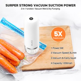 Vacuum Sealer for Sealing Food, Handheld Vacuum Pump Comes with 15 Vacuum Seal Bags for Clothing, Travel Vacuum Storage Bags with Electric Pump Suitable for Meats