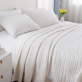 King Quilt Set – 104"x90" Soft Washed 3-Layer Lightweight Bedspread with Multi-Lock Quilting, Minimalist Nordic Bedding, All-Season Quilt Set for Spring & Summer (1 Quilt + 2 Pillow Shams),Ivory