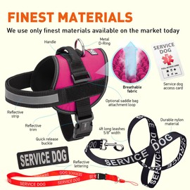 Dogline Service Dog Vest Harness Bundle Service Dog Reflective Leash & Patches Service Dog in Training Set, ADA IDs for Travel Support Therapy Dogs Girth 18 to 25 in Pink