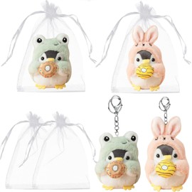 2pcs Creative Cute Penguin Keychain Creative Lovely Cosplay Costume Play Changing Clothes Donut Penguin Pendant Keychain Key-Chains Backpack Pendant Tote Purse Car Key Handbag Decoration Rabbit