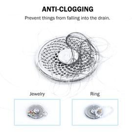 Bathroom Sink Plug with Hair Strainer, Universal Pop Up Drain Plug, Washbasin, Push Up Sink Plug with Anti Clogging Strainer for Drain Hole 34-37 mm