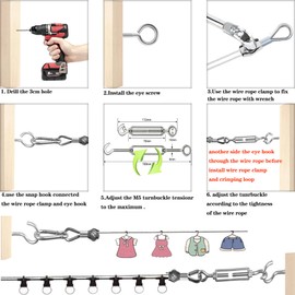 AFences 1/8" Wire Rope,Turnbuckles for Cables Wire, 304 Stainless Steel Cable,M5 Turnbuckle Kit,Wire Cable Turnbuckle Tensioner…