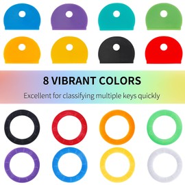 Uniclife Key Cap Label Set 8 Assorted Colors Plastic Key Identification Label Covers for Standard Flat House Keys, Multicolored (8 different colors)